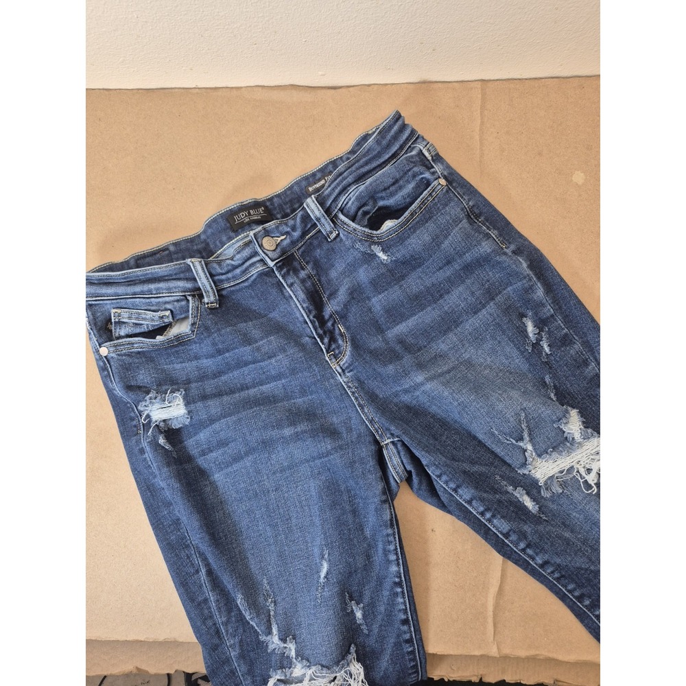 JUDY‎ BLUE Boyfriend Fit Jeans Women's 15/32 Distressed Stretch Dark Wash